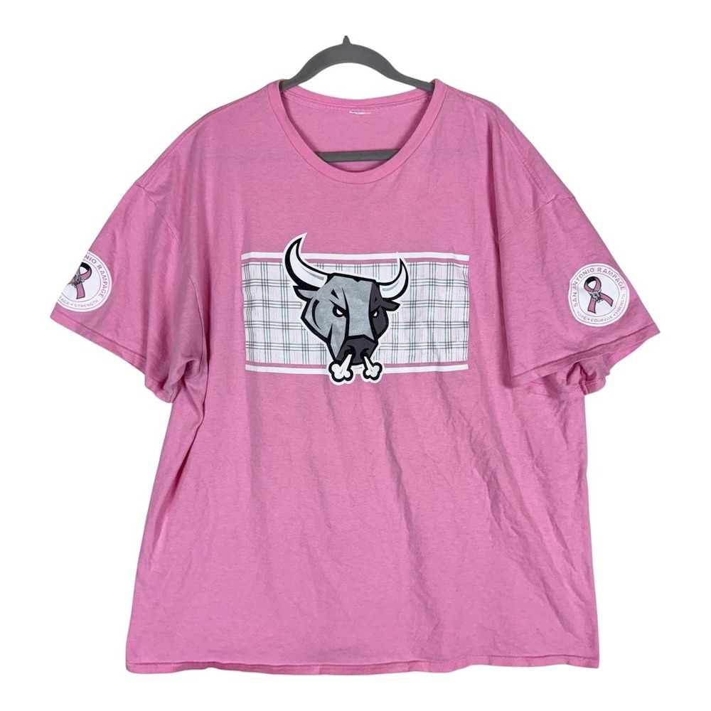 San Antonio Rampage Shirt Mens 2XL Pink Hockey RAMPAGE 18 Pink‎ Ribbon Tee Top